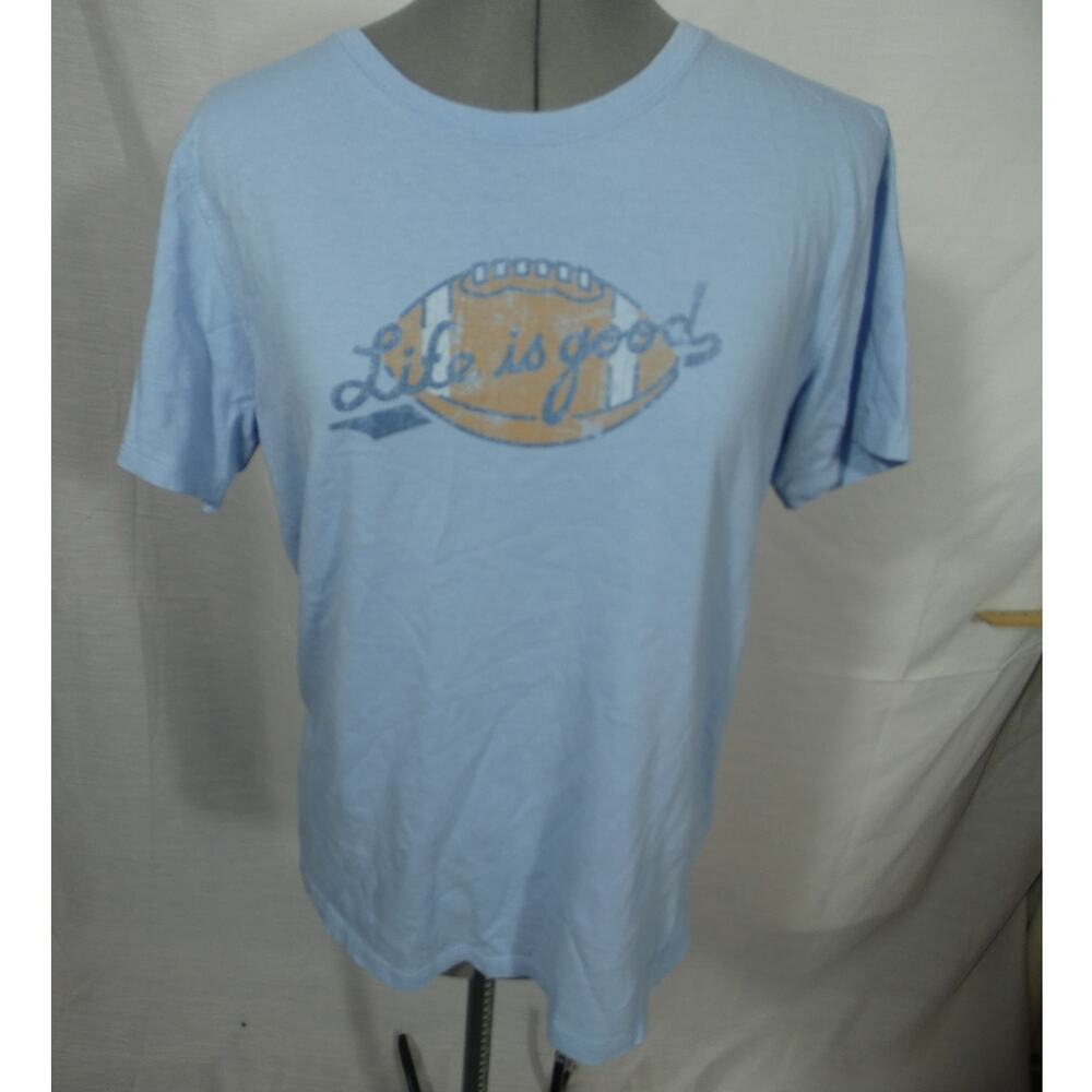 Life is Good Football Graphic Medium Women's Blue Cotton T-Shirt Short Sleeves